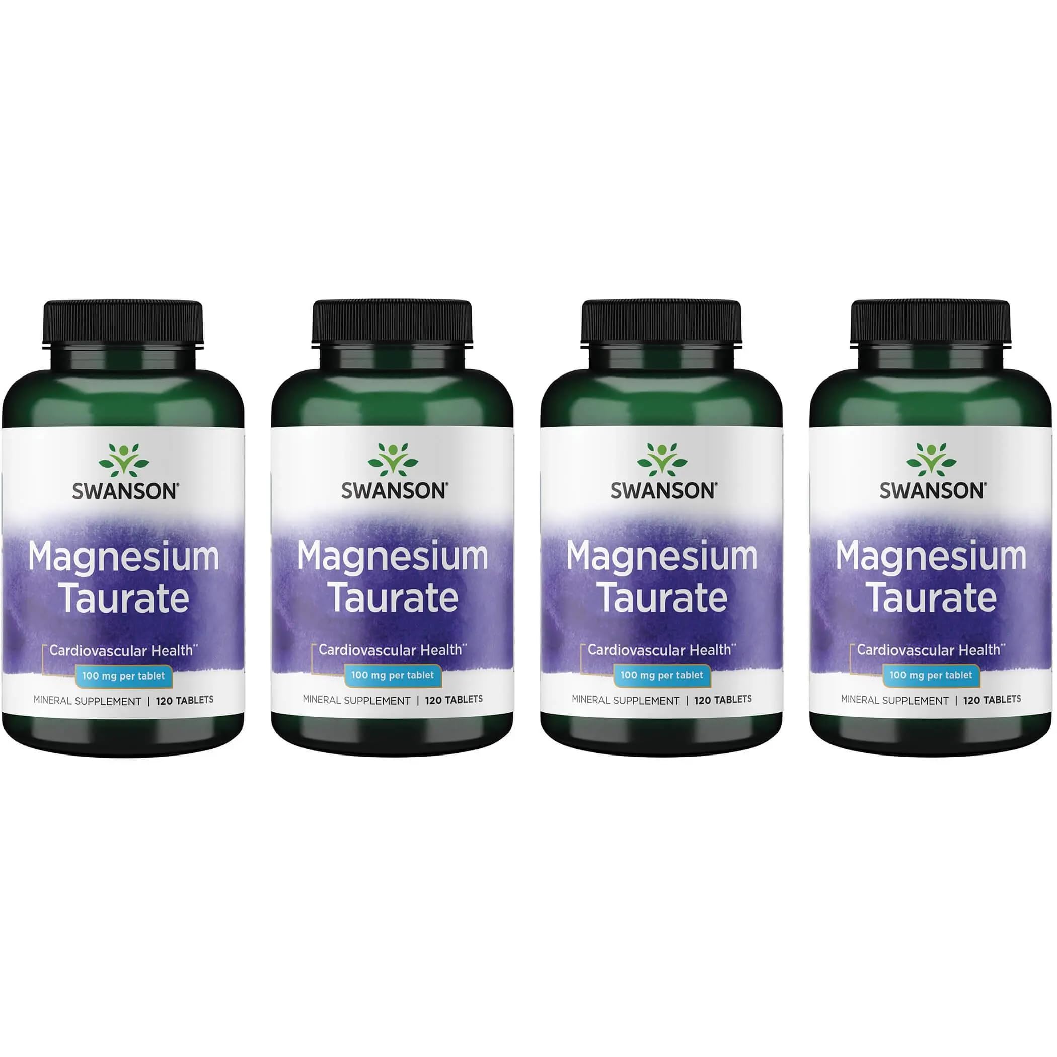 Front view of Swanson Magnesium Taurate 120 tablets 4-pack bottle