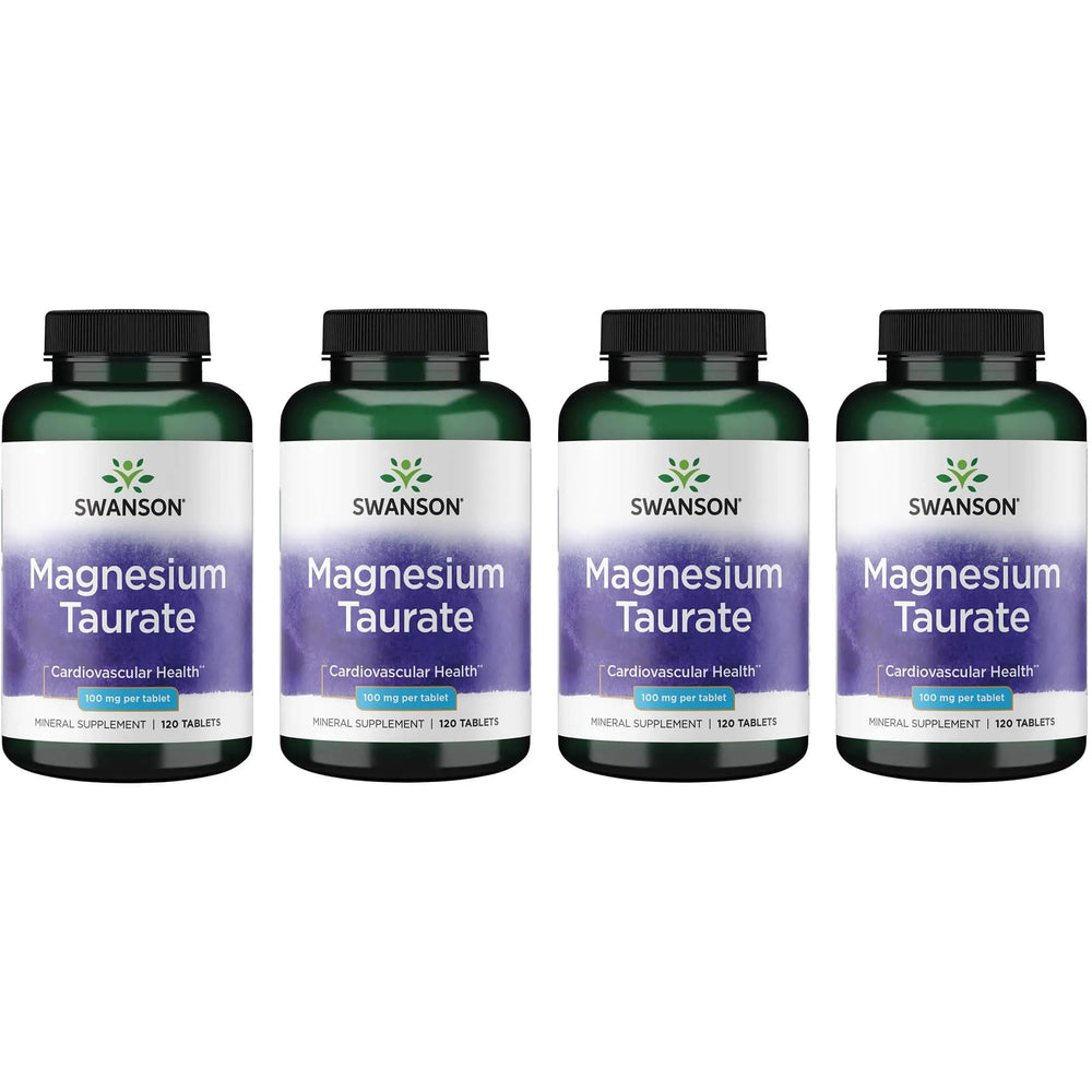 Front view of Swanson Magnesium Taurate 120 tablets 4-pack bottle