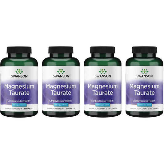 Front view of Swanson Magnesium Taurate 120 tablets 4-pack bottle