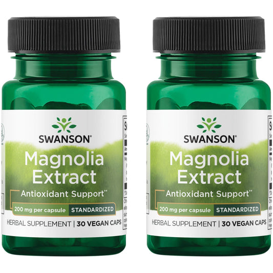 Swanson Magnolia Bark Herbal Supplement bottle and 2-pack packaging