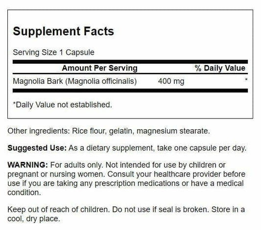 Close-up of Swanson Magnolia Bark 60 capsules bottle