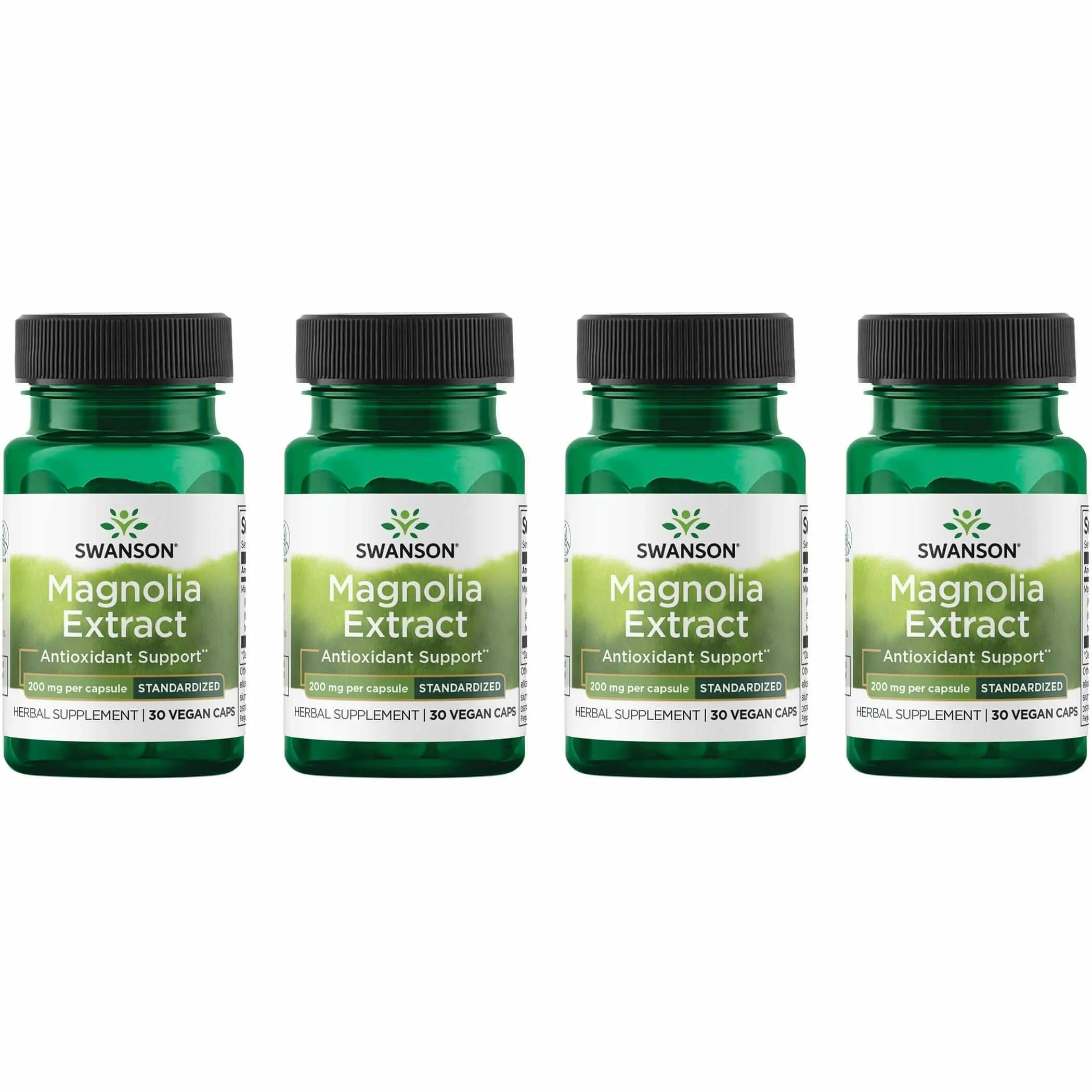Swanson Magnolia Bark Herbal Supplement bottle label displaying 30 veggie capsules, 200 mg each