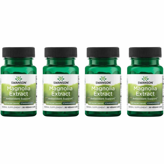 Swanson Magnolia Bark Herbal Supplement bottle label displaying 30 veggie capsules, 200 mg each