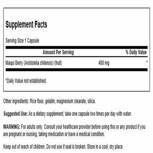 Swanson Maqui Berry 400 mg bottle and packaging