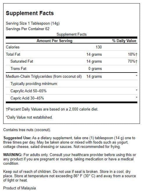 Swanson MCT Oil bottle back label