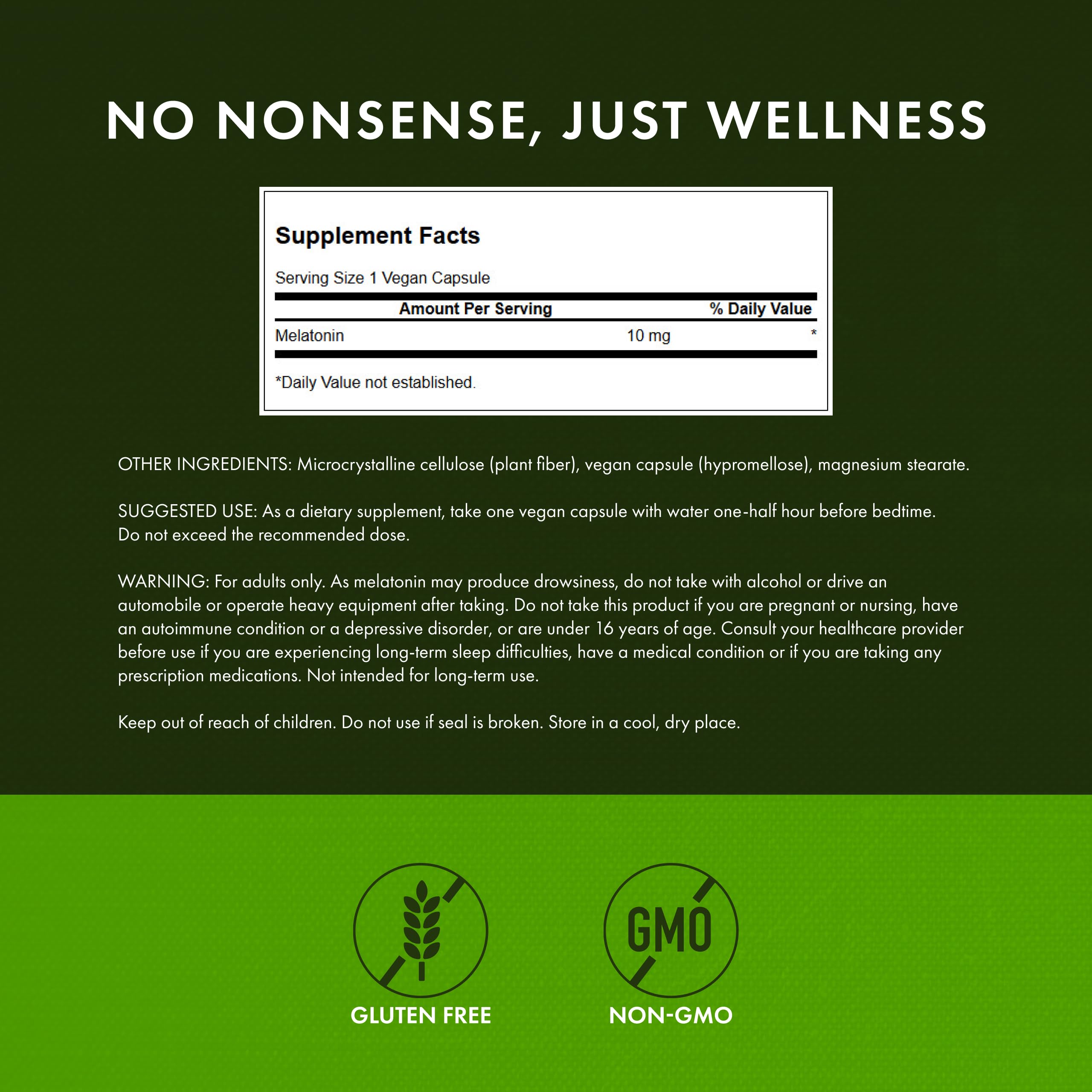 Swanson Melatonin 10mg Pack 2 – label close-up