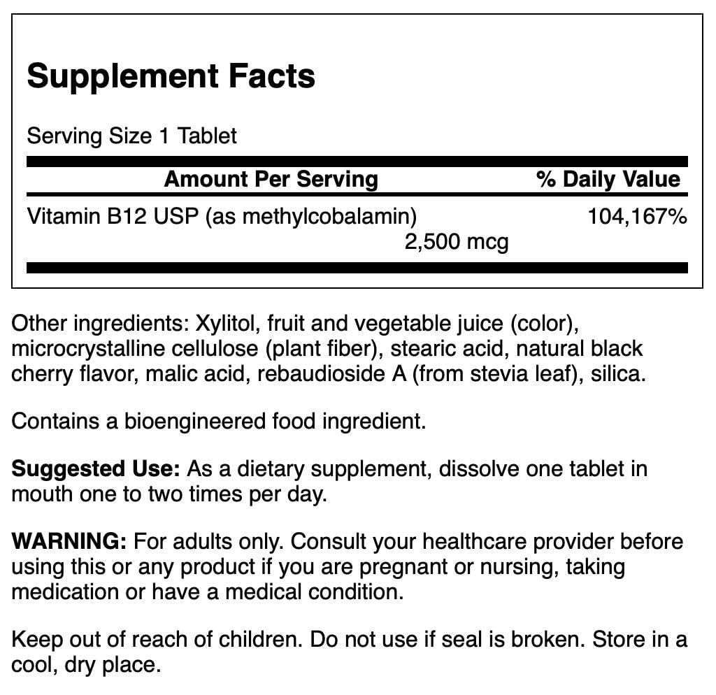 Swanson Methylcobalamin B-12 2.5 mg - 60 tablets bottle side view