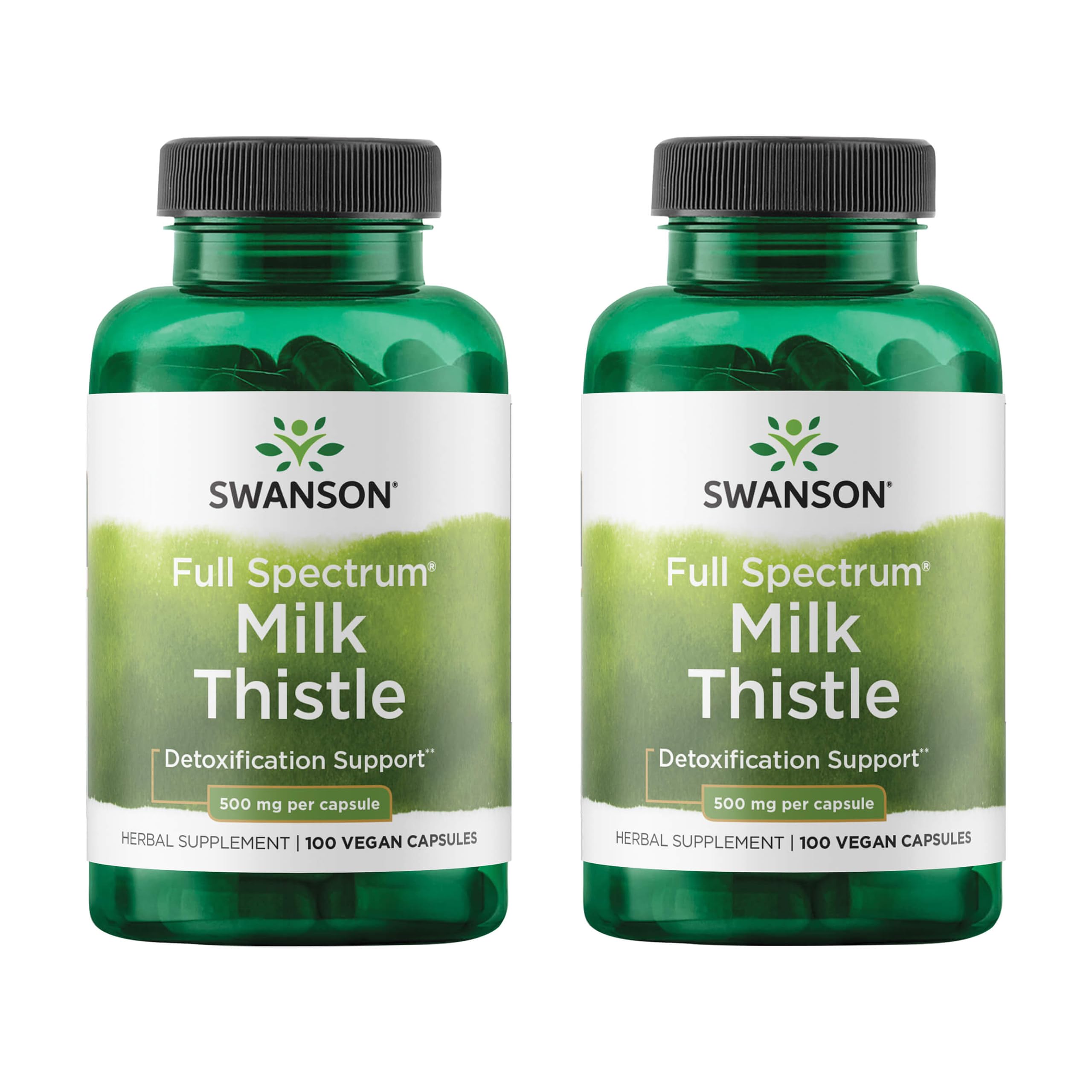 Bottle label showing Swanson Milk Thistle - 100 capsules, 500 mg