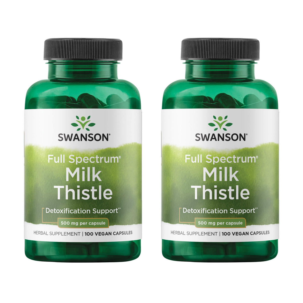 Bottle label showing Swanson Milk Thistle - 100 capsules, 500 mg