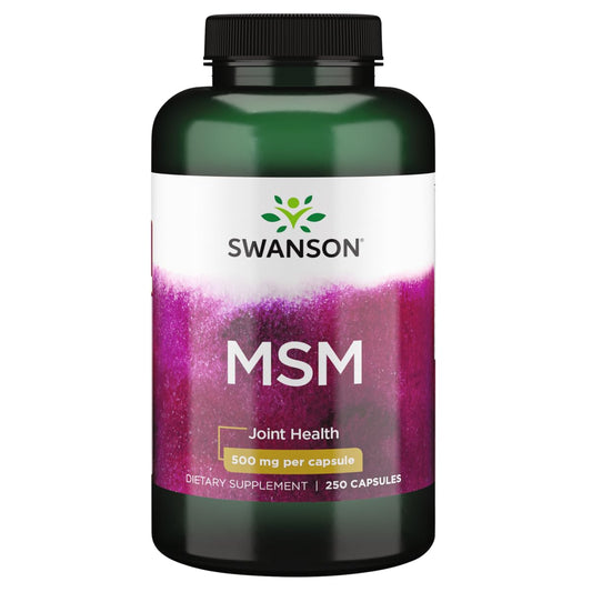 Swanson MSM 500 mg bottle and capsules for joint health