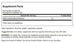 Close-up of Swanson MSM 500 mg capsules