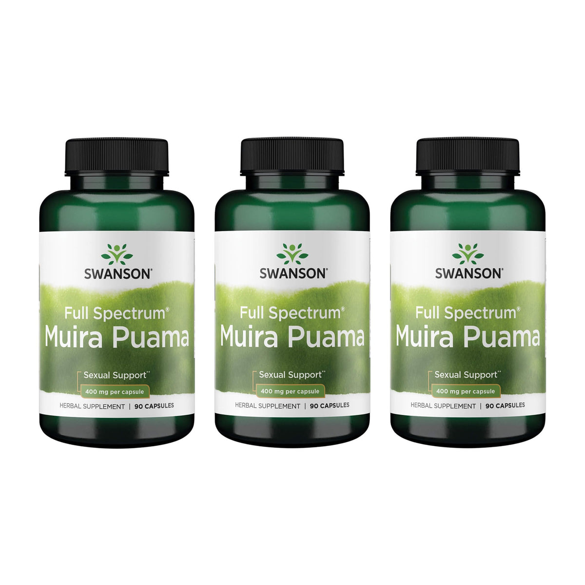 Swanson Muira Puama Root 400 mg bottle – 3-pack
