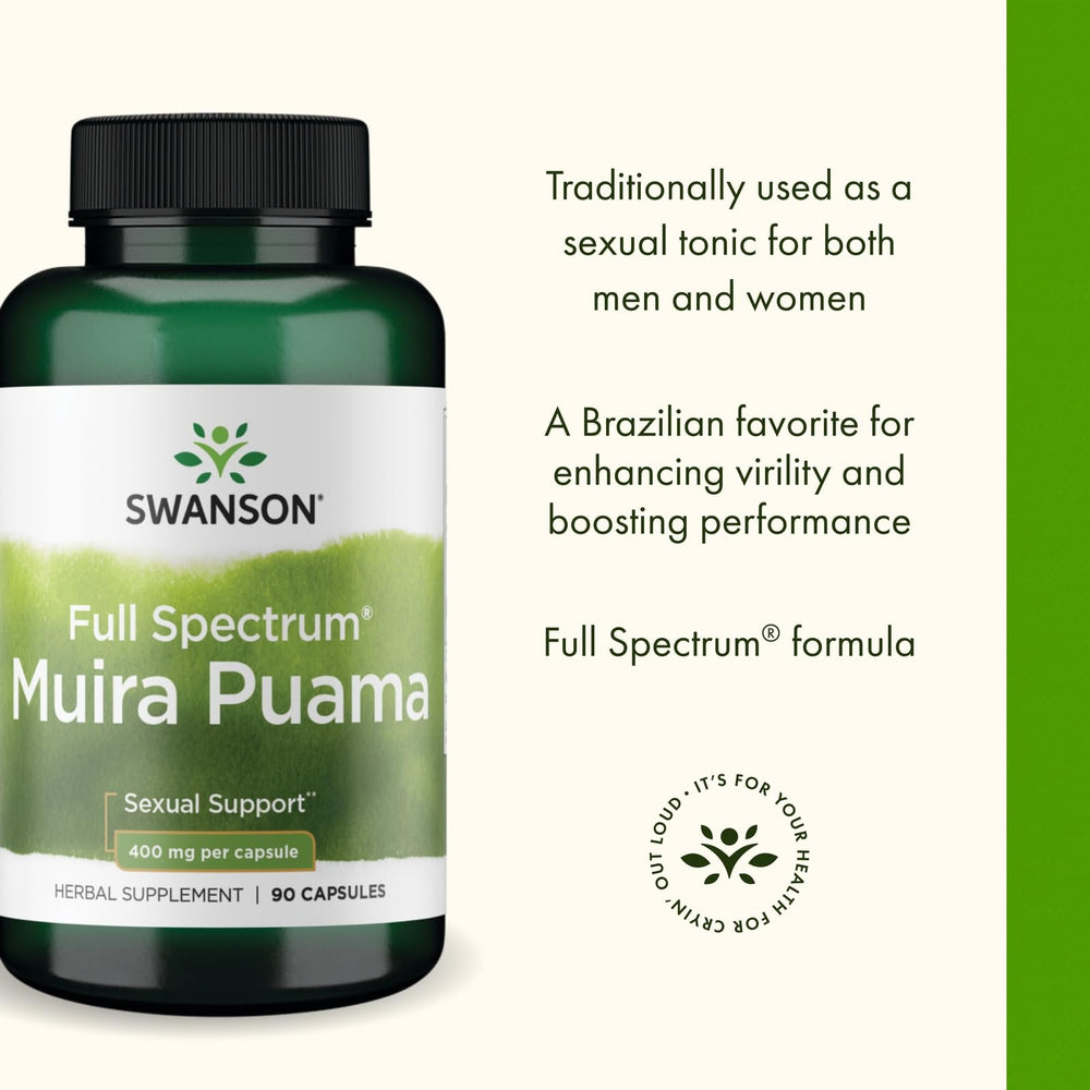 Three Swanson Muira Puama Root bottles on white background