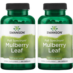 Swanson Mulberry Leaf Full Spectrum Herbal Supplement 500 mg 120 Capsules - 2 Pack