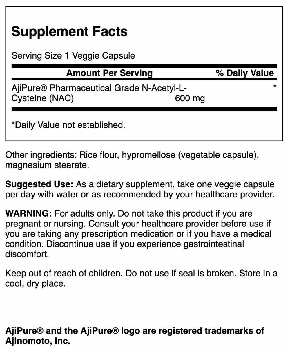 Close-up of Swanson NAC 600 mg vegan capsules