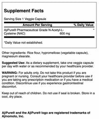 Close-up of Swanson NAC 600 mg vegan capsules