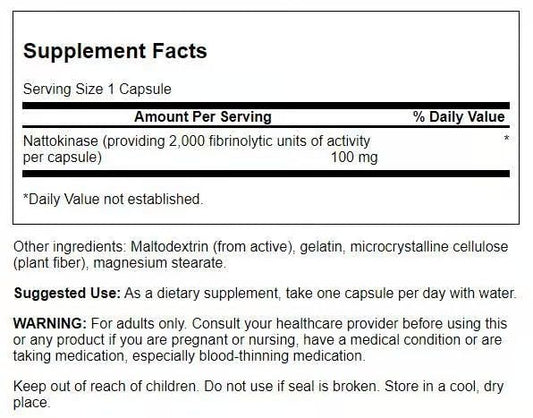 Back panel of Swanson Nattokinase bottle with supplement facts