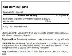 Back panel of Swanson Nattokinase bottle with supplement facts