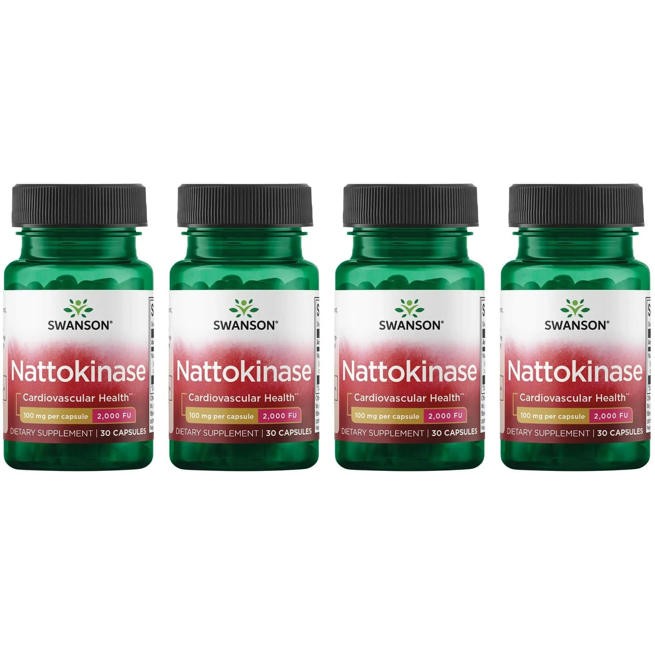 Front view of Swanson Nattokinase 2000 FU 100 mg 30 capsules in a 4-pack