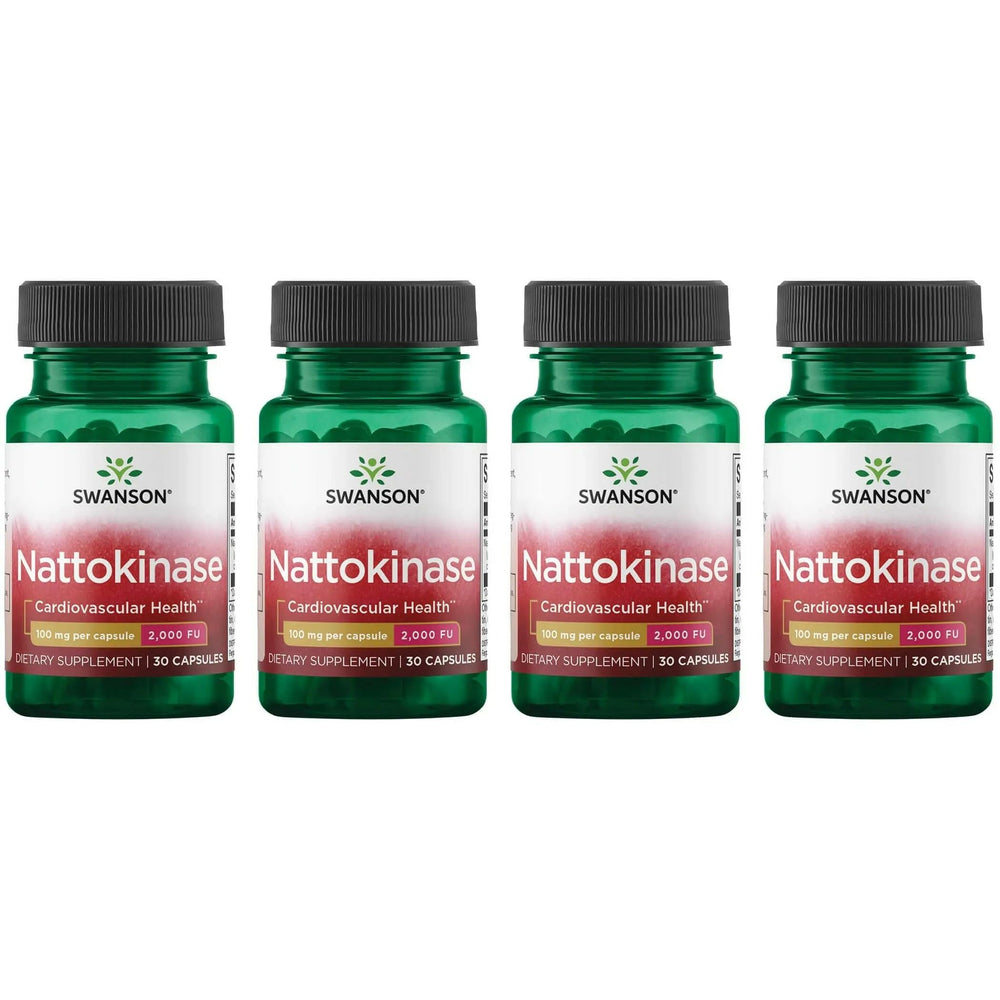 Front view of Swanson Nattokinase 2000 FU 100 mg 30 capsules in a 4-pack