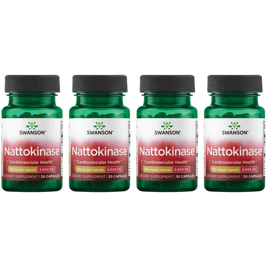 Front view of Swanson Nattokinase 2000 FU 100 mg 30 capsules in a 4-pack