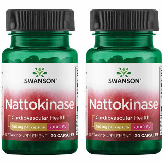 Swanson Nattokinase bottle front with 2000 FU 100 mg 30 capsules - 2 pack