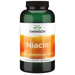 Bottle label: Swanson Niacin (B3) 500 mg Cardio Health Support, 250 capsules