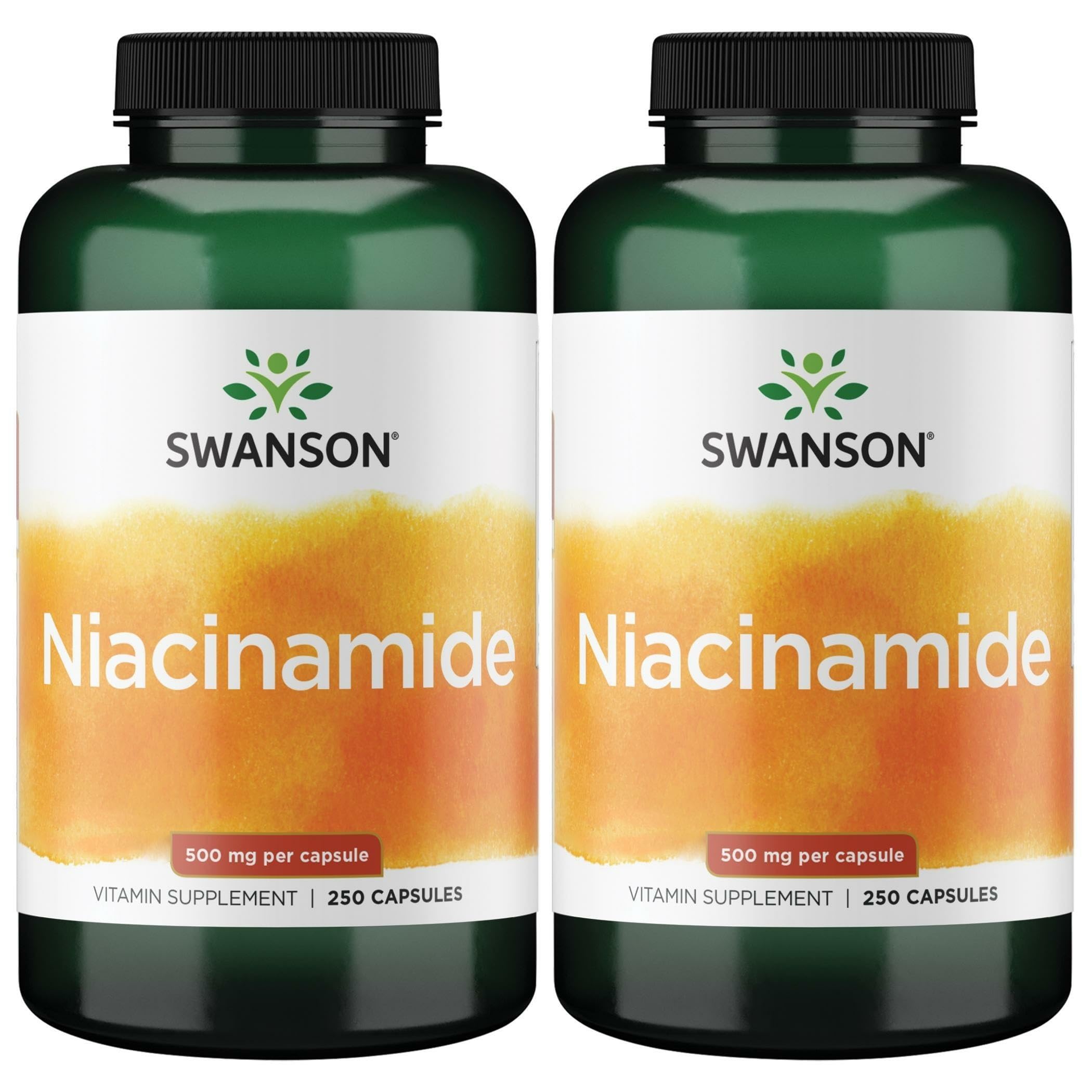 Front view of Swanson Niacinamide 500 mg 250 Caps bottle (2 Pack)