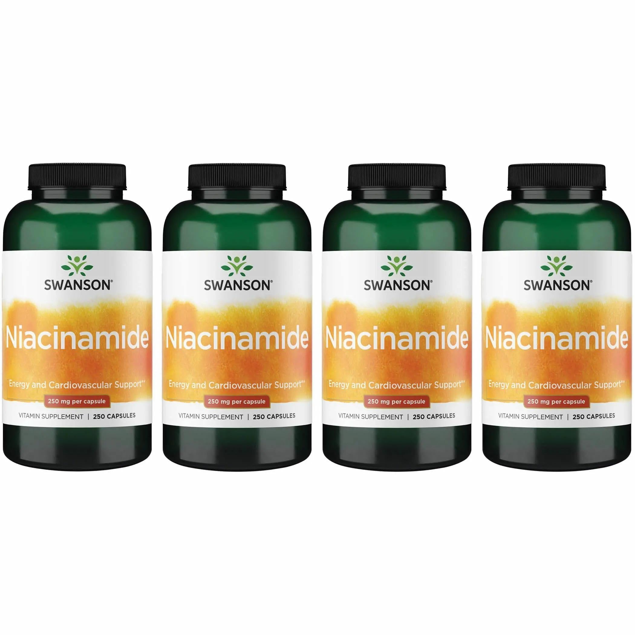 Swanson Niacinamide bottle front shows 250 mg capsules for energy support.