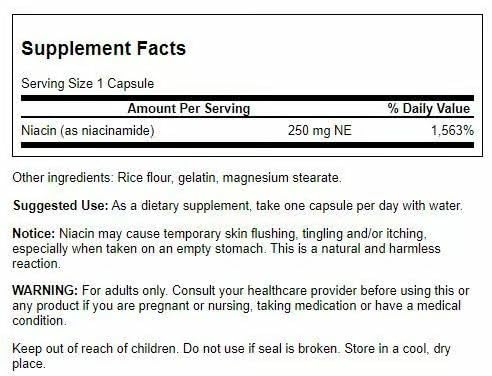 Swanson Niacinamide capsules closeup highlights heart health and joint support potential.