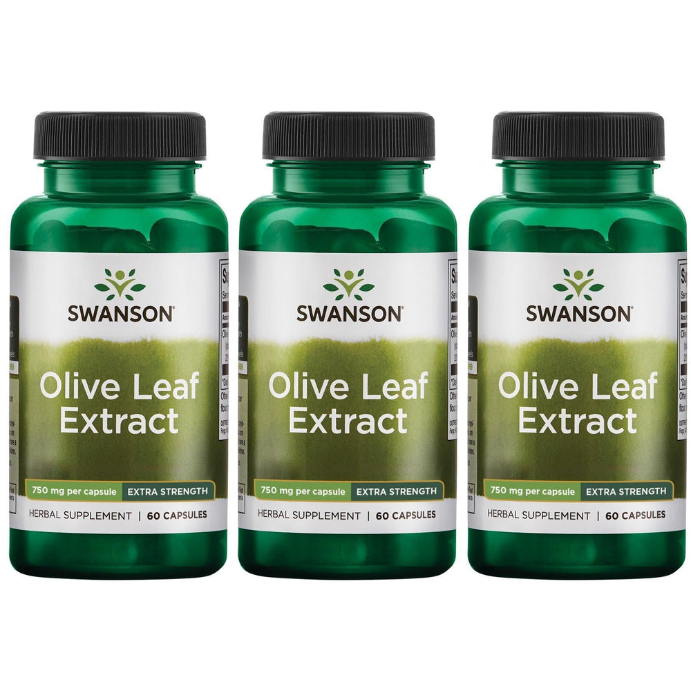 Swanson Olive Leaf Extract capsules 750mg each, 60 capsules per bottle, 3-pack