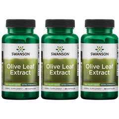 Swanson Olive Leaf Extract capsules 750mg each, 60 capsules per bottle, 3-pack
