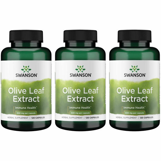 Swanson Olive Leaf Extract Capsules 3-bottle front label
