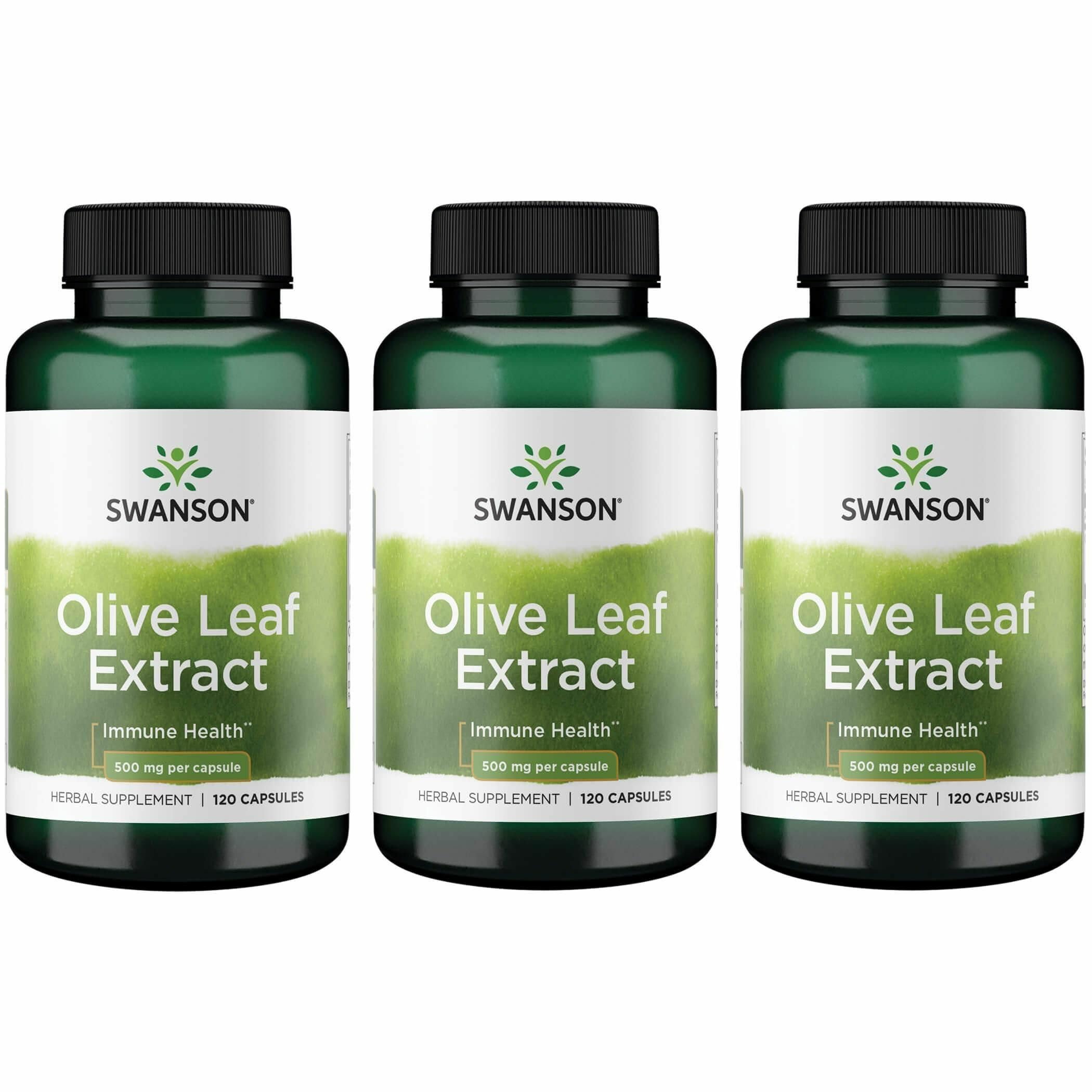 Swanson Olive Leaf Extract capsules 500mg bottle front, daily wellness support.