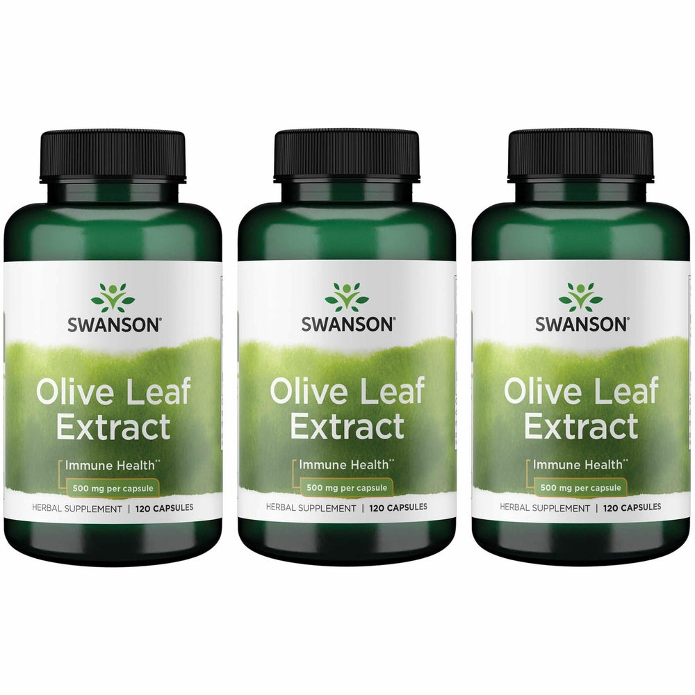 Swanson Olive Leaf Extract capsules 500mg bottle front, daily wellness support.