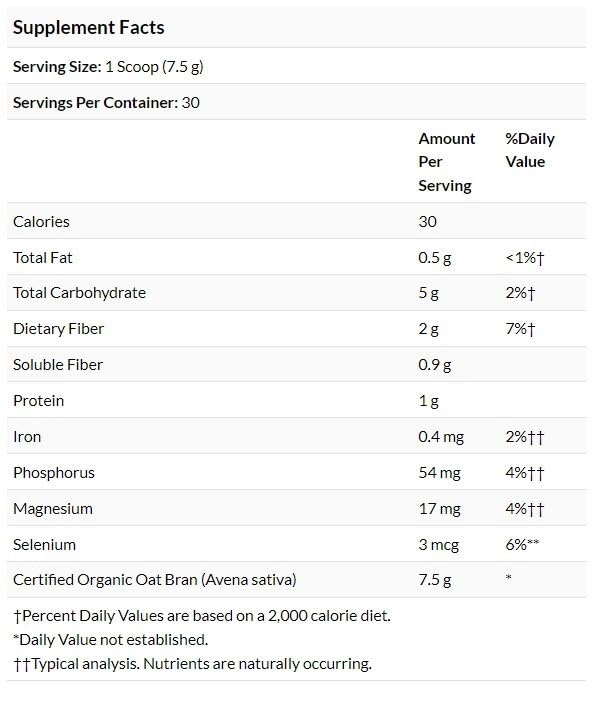 Close-up of Swanson Organic Oat Bran Fiber powder with scoop, 8 oz (227 g)