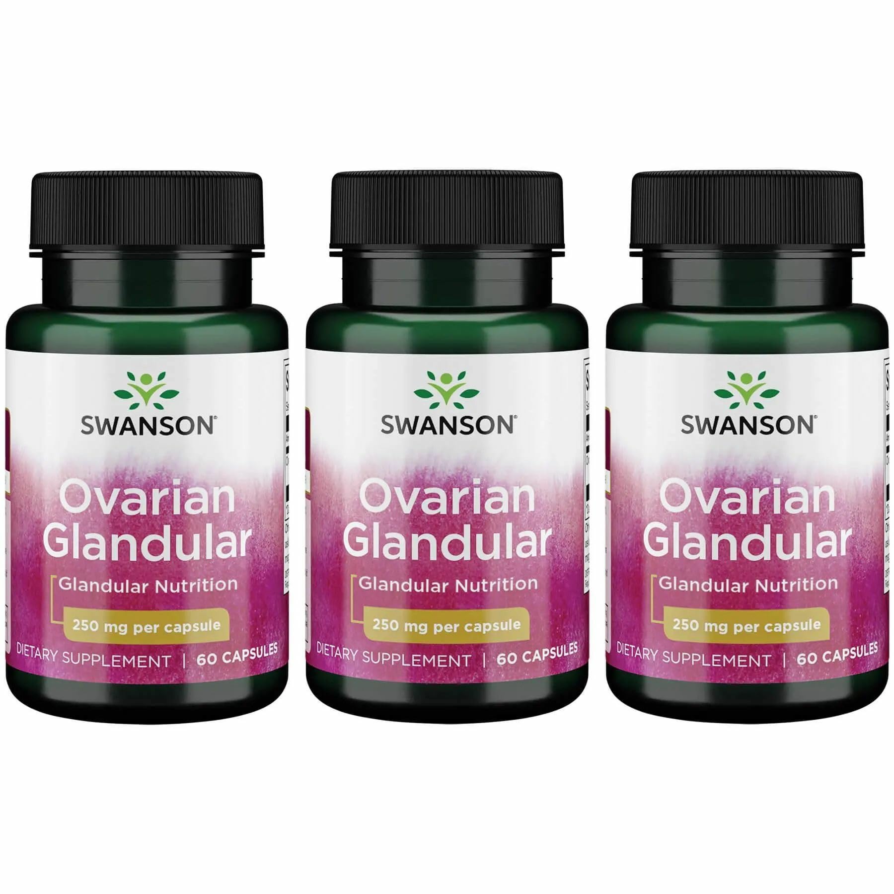 Swanson Ovarian Glandular product in three-pack packaging with capsules