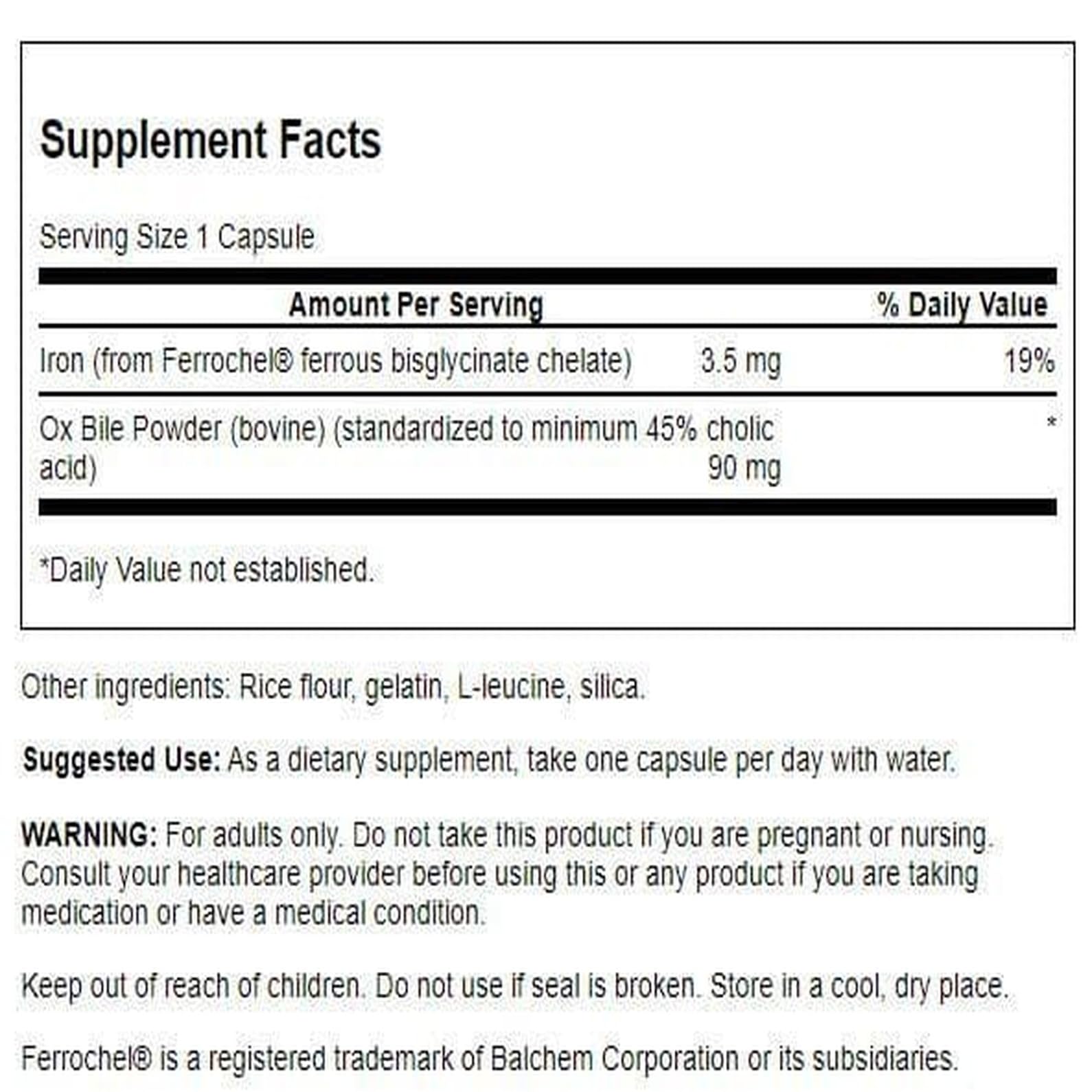 Swanson Ox Bile packaging and bottle