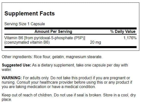 Swanson P-5-P Vitamin B-6 bottle side label