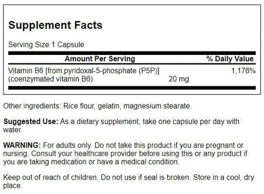 Swanson P-5-P Vitamin B-6 bottle side label