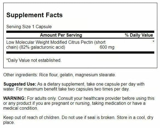 Close-up of Swanson PectiPure capsules showing 600 mg per capsule