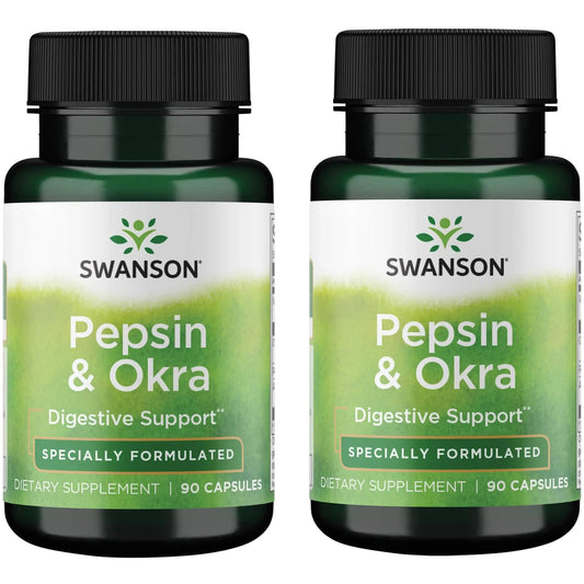 Swanson Pepsin & Okra 90 Caps bottle - front view