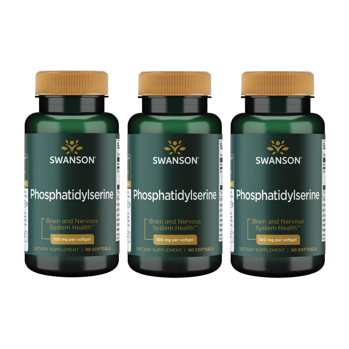 Swanson Phosphatidylserine 100 mg 90 Sgels 3 Pack bottle and label