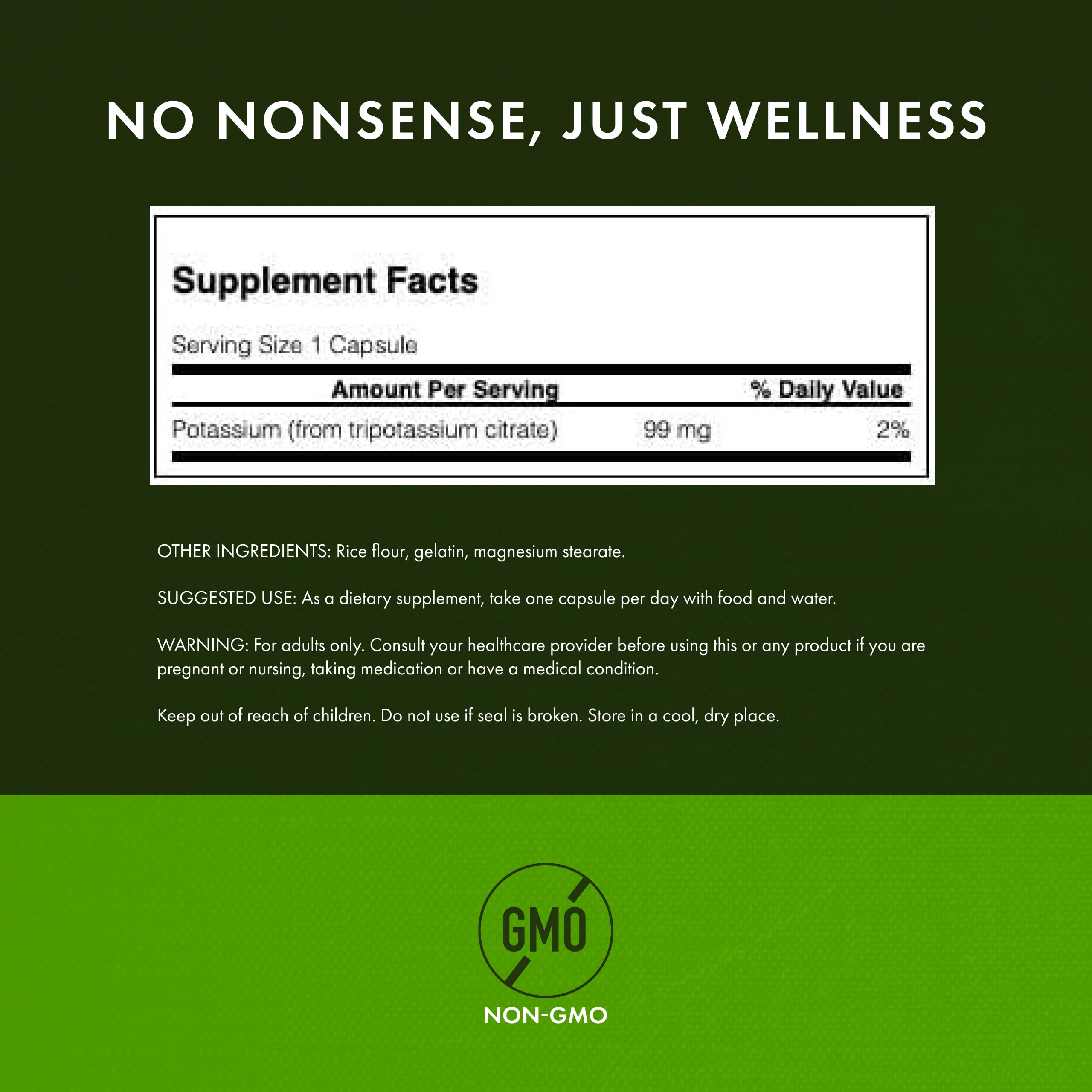 One capsule shows 99 mg of potassium citrate