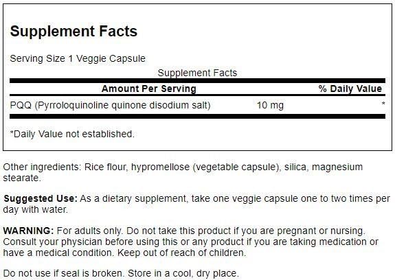 Close-up image of Swanson PQQ 10 mg vegan capsules product