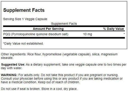 Close-up image of Swanson PQQ 10 mg vegan capsules product