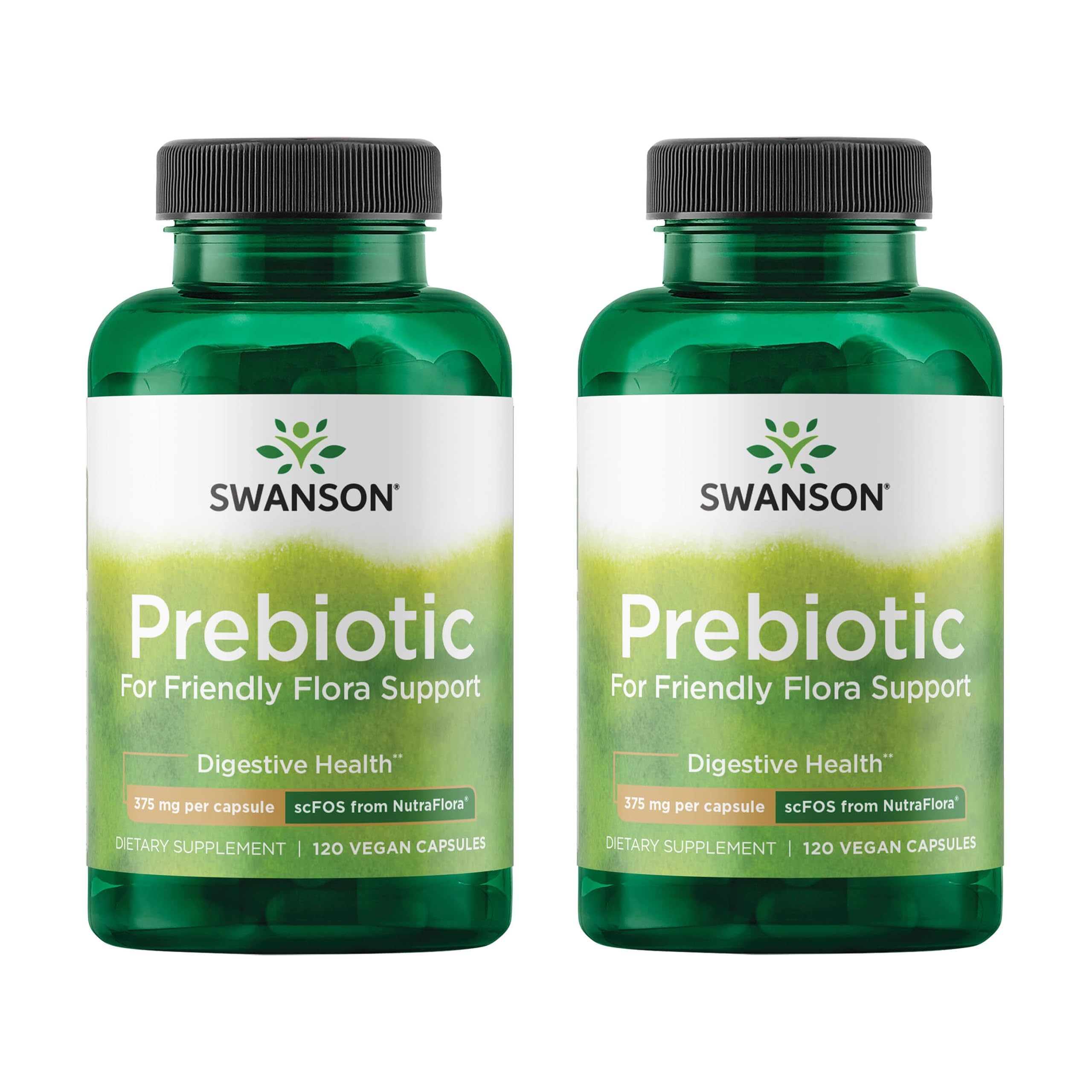 Front view of Swanson Prebiotic Capsules 2-pack bottle with 120 veggie capsules