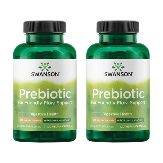 Front view of Swanson Prebiotic Capsules 2-pack bottle with 120 veggie capsules