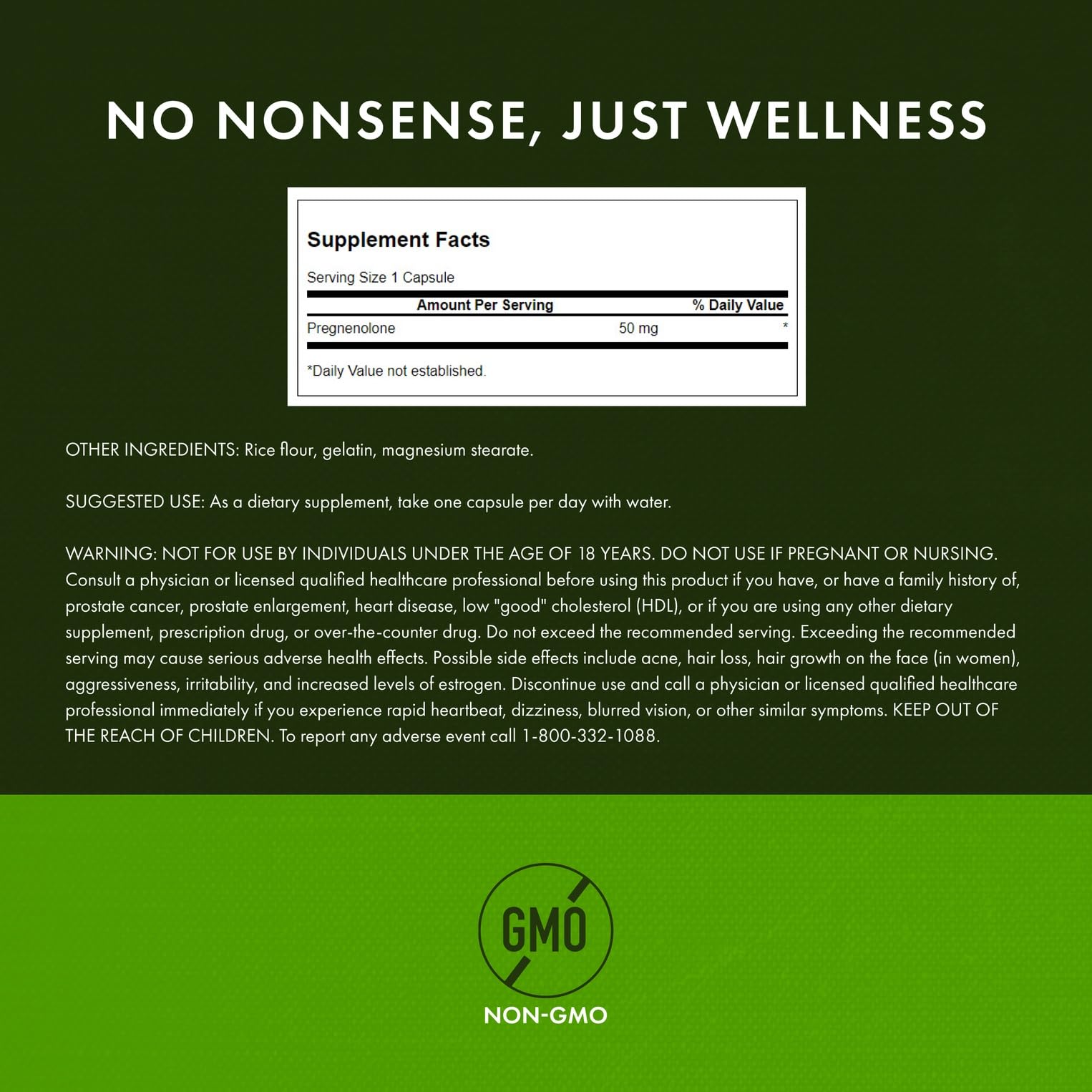 Close-up of Swanson Pregnenolone bottle label