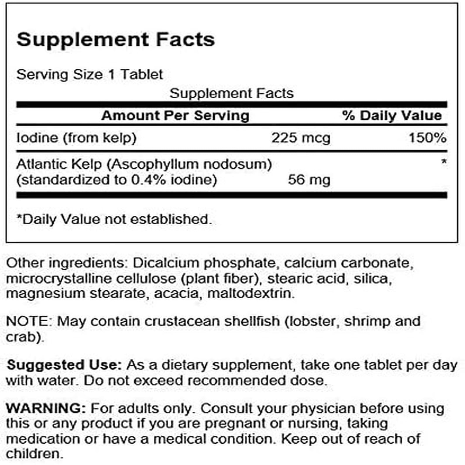 Kelp supplement showcasing iodine content and mineral-rich formula